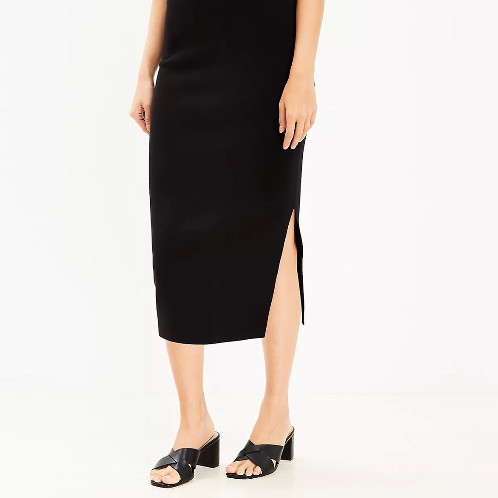 Loft Ribbed Side Slit Midi Sweater Skirt